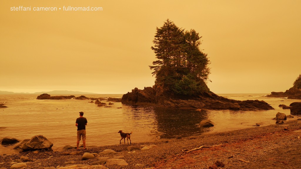 One of my only other "leisurely" days of travel this year, except for the black fly who flew up my shorts and took a bite out of my thigh and made the hiking excruciating. Thanks, nature! This was during the worst of the forest fire smoke on the island this season, in Botany Bay, BC.