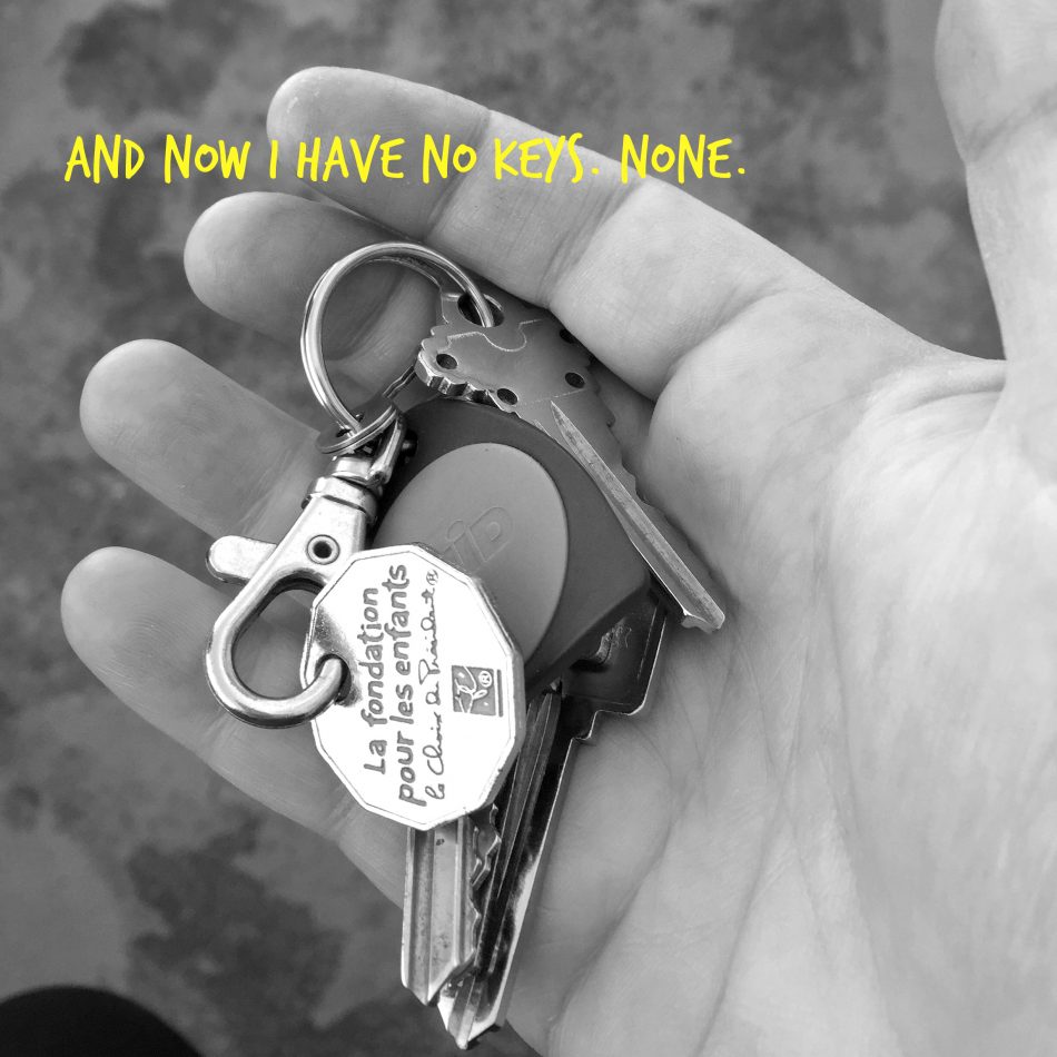 This was the last time I owned keys, the day I turned them into my landlord. I always said the number of keys you have corresponds to how complicated your life is, but I was wrong. Not having any can be pretty complicated too, just differently.