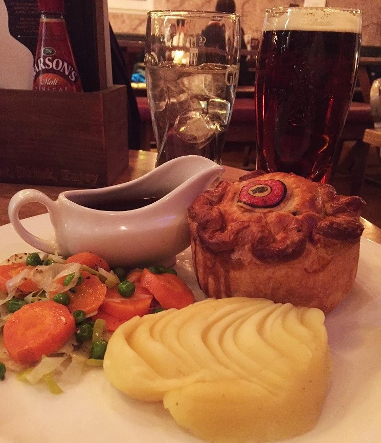 Steak and ale pie! Ale! Civilized life, finally! So good after such bad travel.