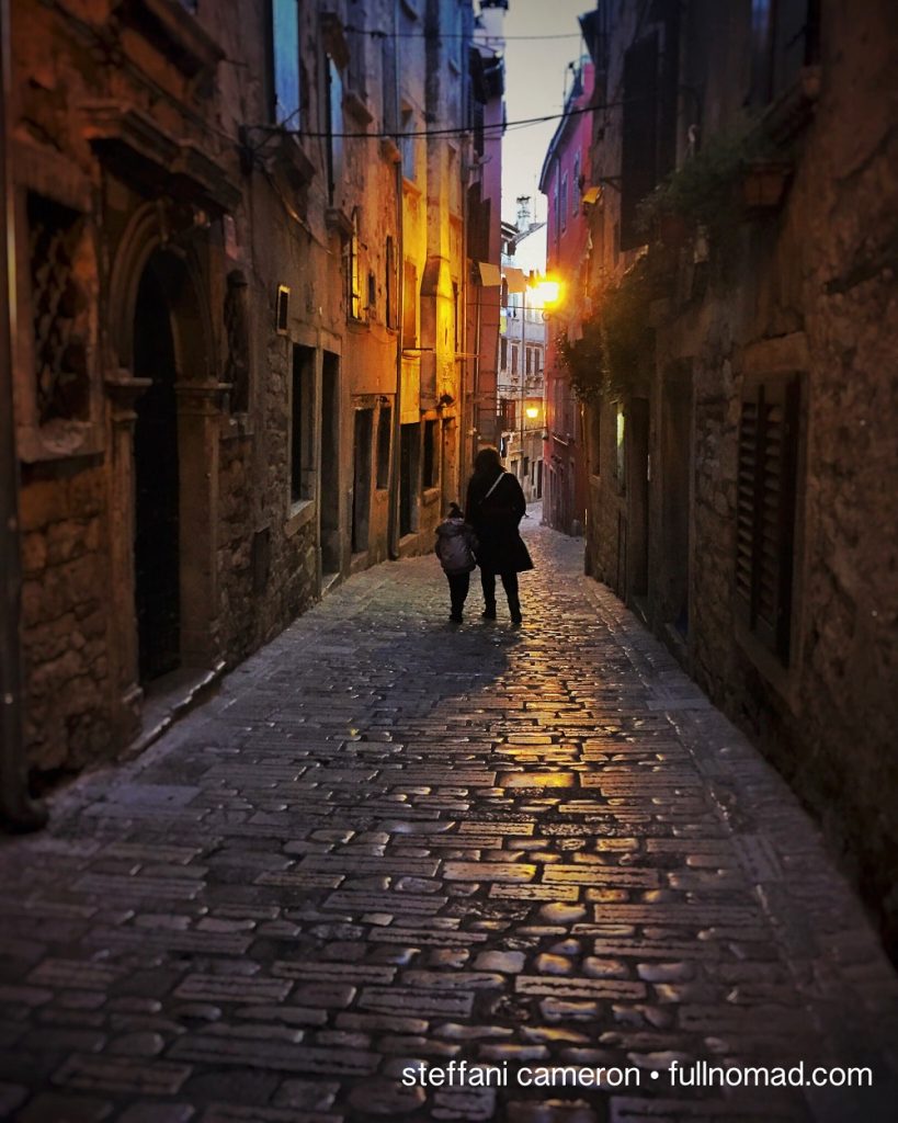 Nightfall in off-season Rovinj. In summer, these streets are literally packed with thousands. Being there for empty streets and contemplative days was a gift.